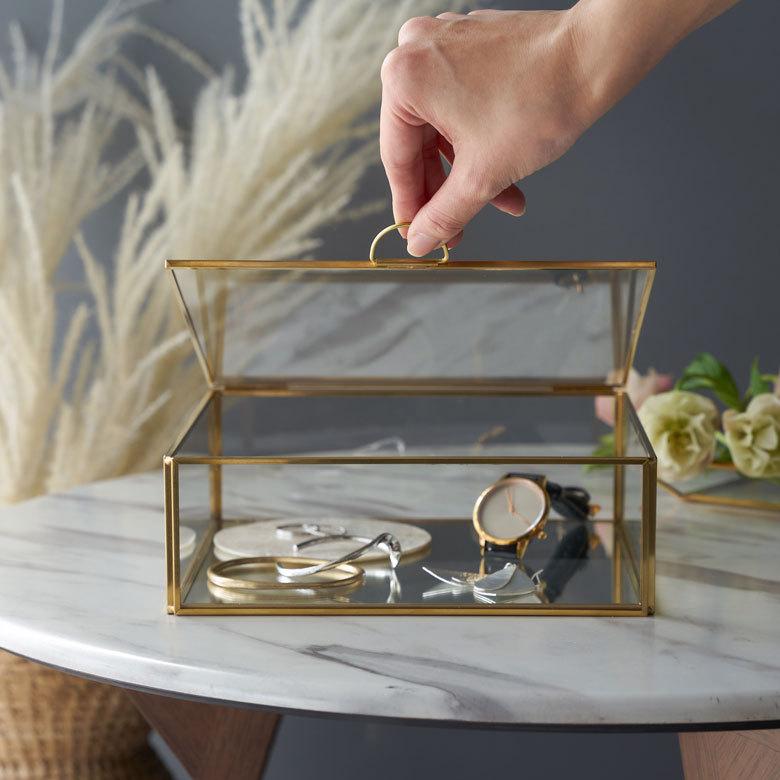 ELEMENTS ガラス ケース ジュエリー ボックス ふた付き 小物 入れ 卓上