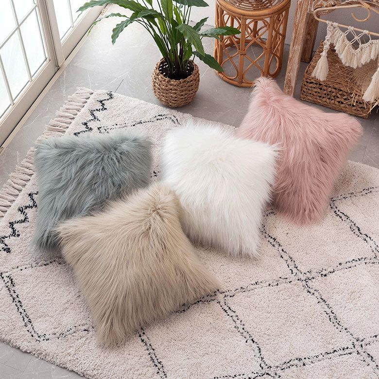 クッションカバー 約45×45cm 正方形 フェイクファー ふわふわ ソファー