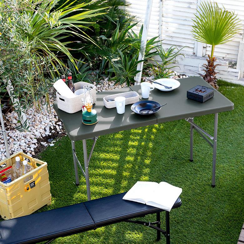 アウトドアテーブル 折りたたみ 4人掛 プラスチック スチール ブラック