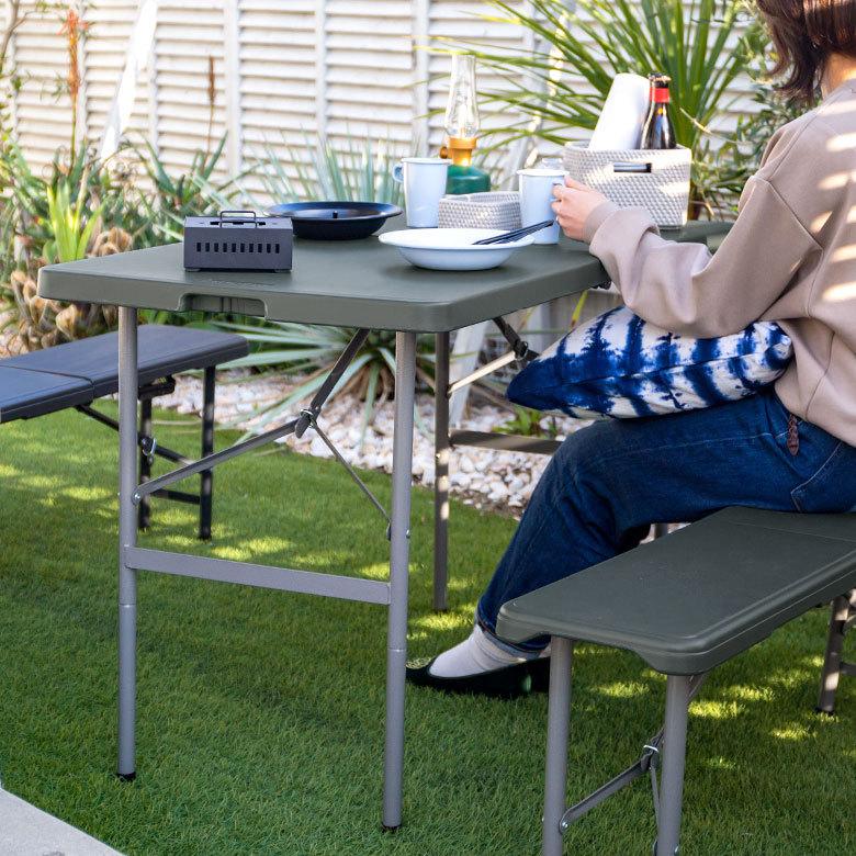 アウトドアテーブル 折りたたみ 4人掛 プラスチック スチール ブラック