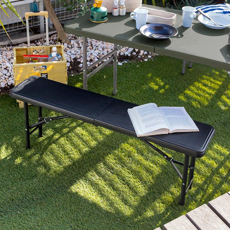 アウトドアベンチ 折りたたみ 2人掛 プラスチック スチール ブラック