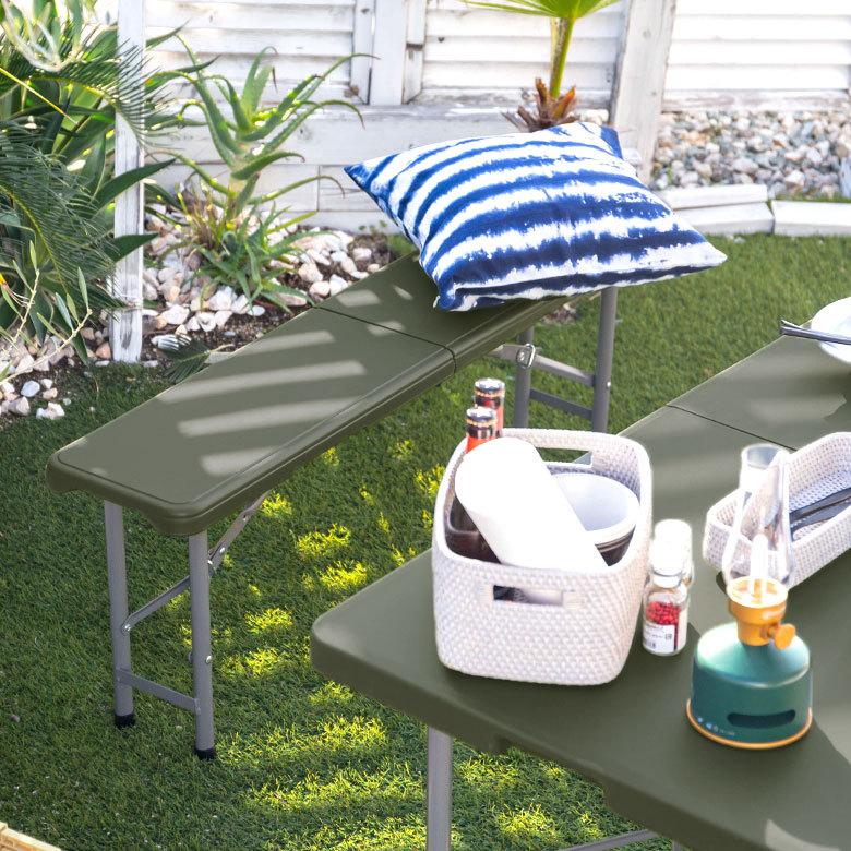 アウトドアベンチ 折りたたみ 2人掛 プラスチック スチール ブラック