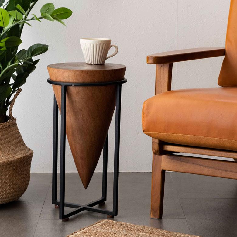東谷 サイドテーブル コーヒーテーブル アイアン 木 W 25cm H 45.5cm
