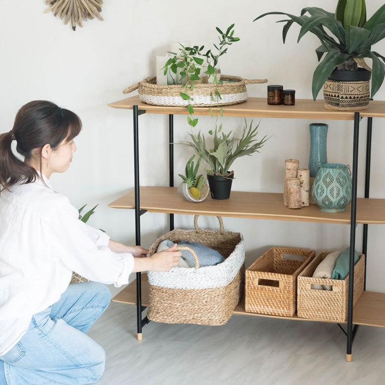 シェルフ 棚 3段 オープンシェルフ 天然木 スチール ナチュラル