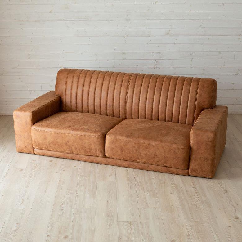 東谷 ソファ 3人 2人 掛け ブラウン 合皮 フェイクレザー 合成皮革