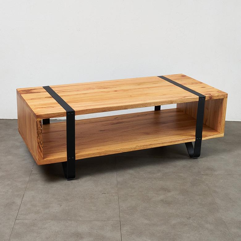 東谷 センター テーブル 木製 スチール 長方形 棚付き ロー 天然木