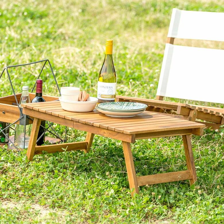 フォールディングテーブル テーブル 天然木 ロースタイル 折り畳み