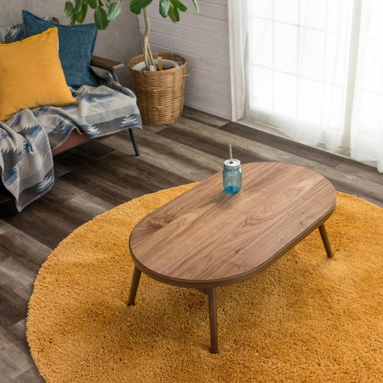 こたつ テーブル 楕円形 幅100x60cm 高さ36cm 天然木製 折りたたみ