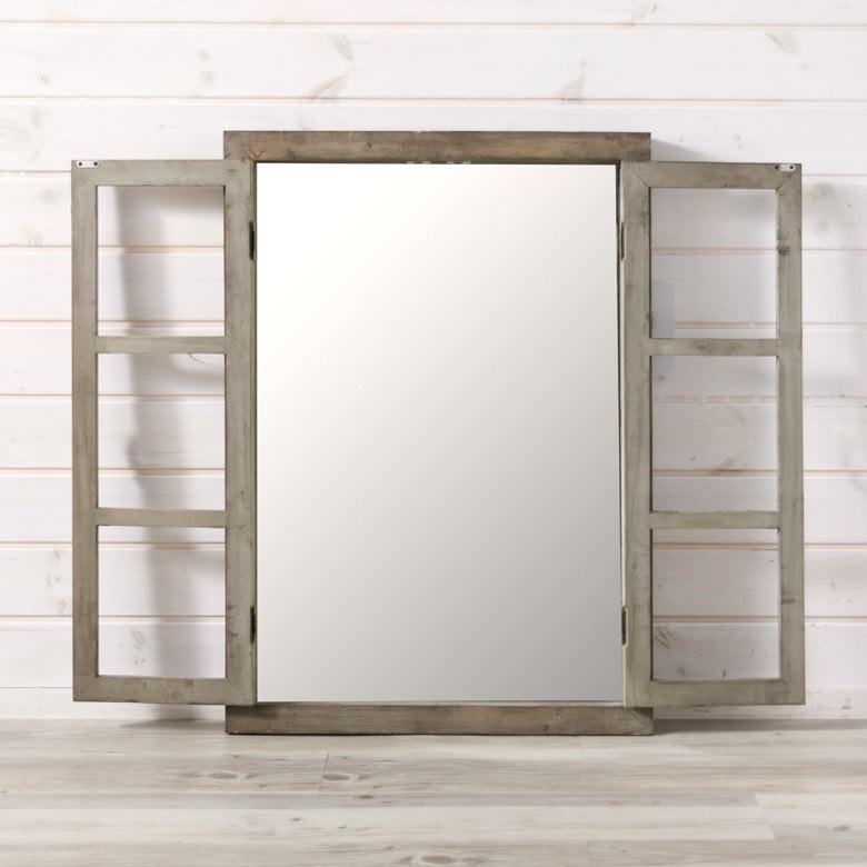 ミラー 鏡 壁掛け ウォールミラー 窓風 扉付き アンティーク調 壁掛け