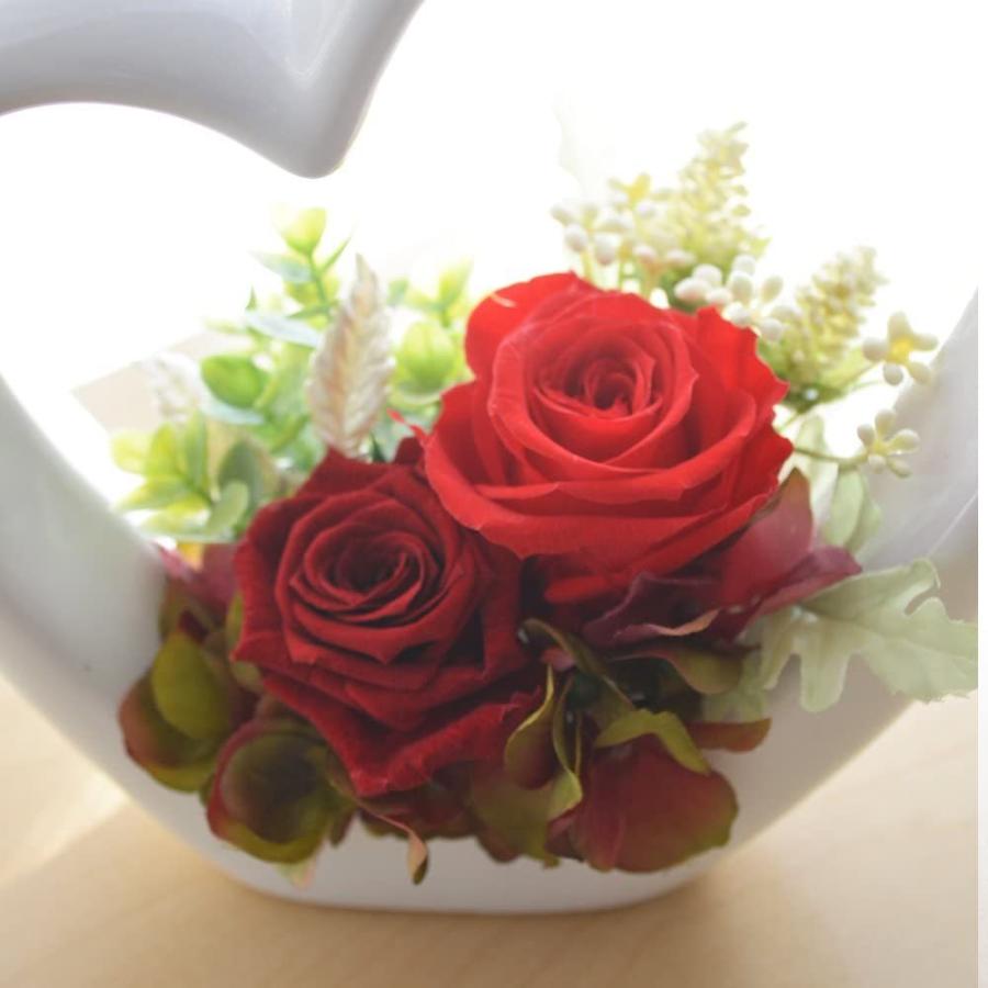 プリザーブドフラワー ハート型陶器 赤バラ アレンジメント クリア