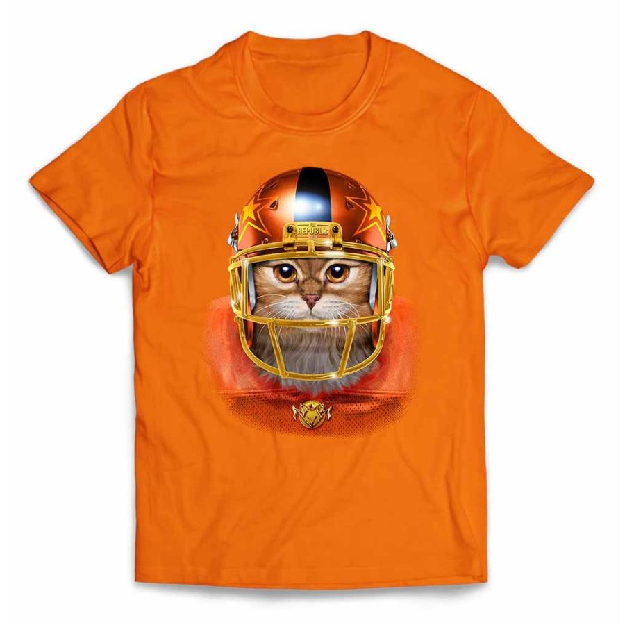 三毛猫 オレンジ ねこ アメフト アメリカンフットボール】メンズ 半袖