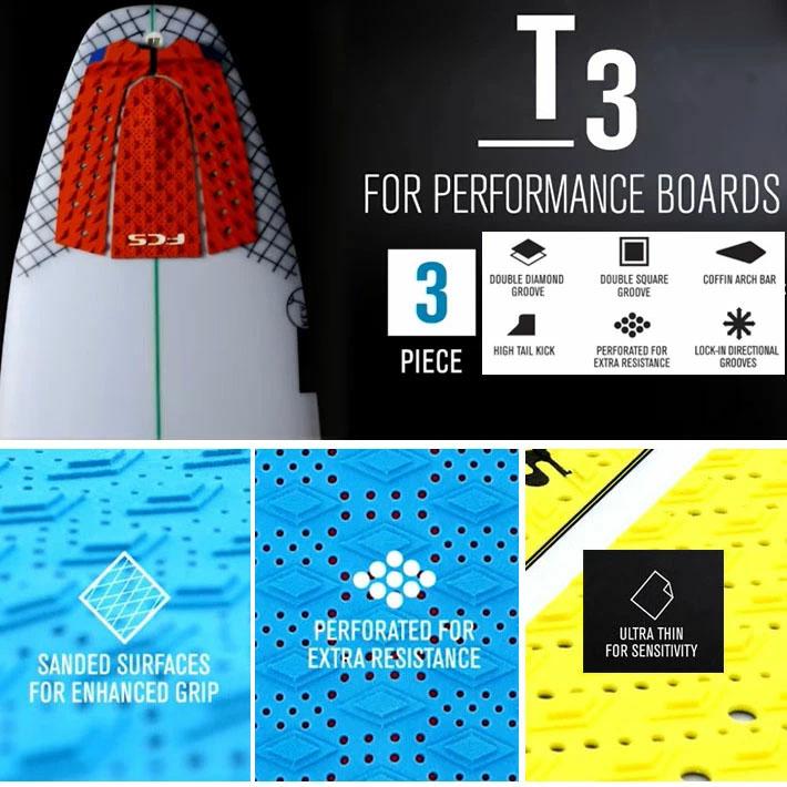 FCS サーフィン デッキパッド サーフボード FCS T-3W ワイド 3ピース