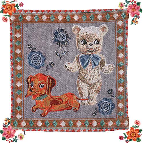 ナタリー・レテ クッションカバー ベアー＆ドッグ クマと犬のゴブラン