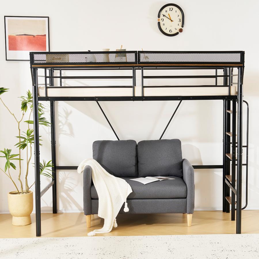 ロフトベッド シングル 手すり付き階段 大人用 システムベッド パイプ