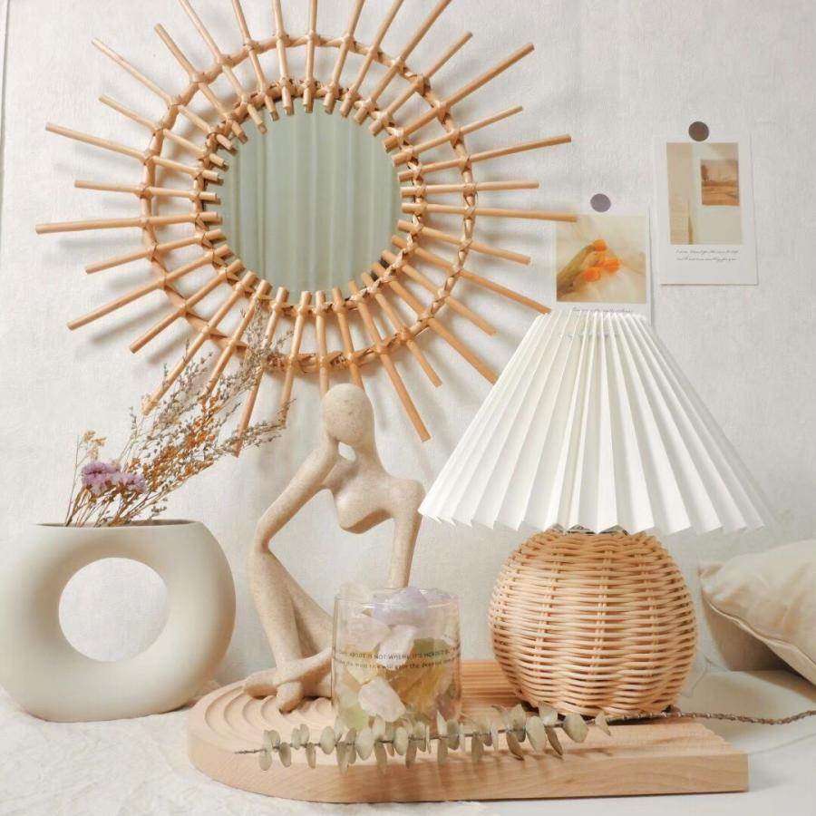 ラタンプリーツシェードランプ 韓国ランプ 卓上ランプ ベッドランプ