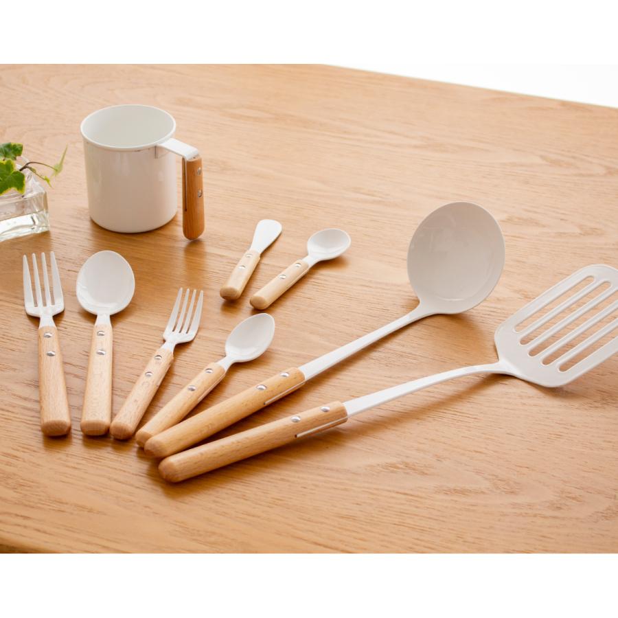 3/8はポイント10倍／ レードル 琺瑯 ホーロー 持ち手 木 natural blanc