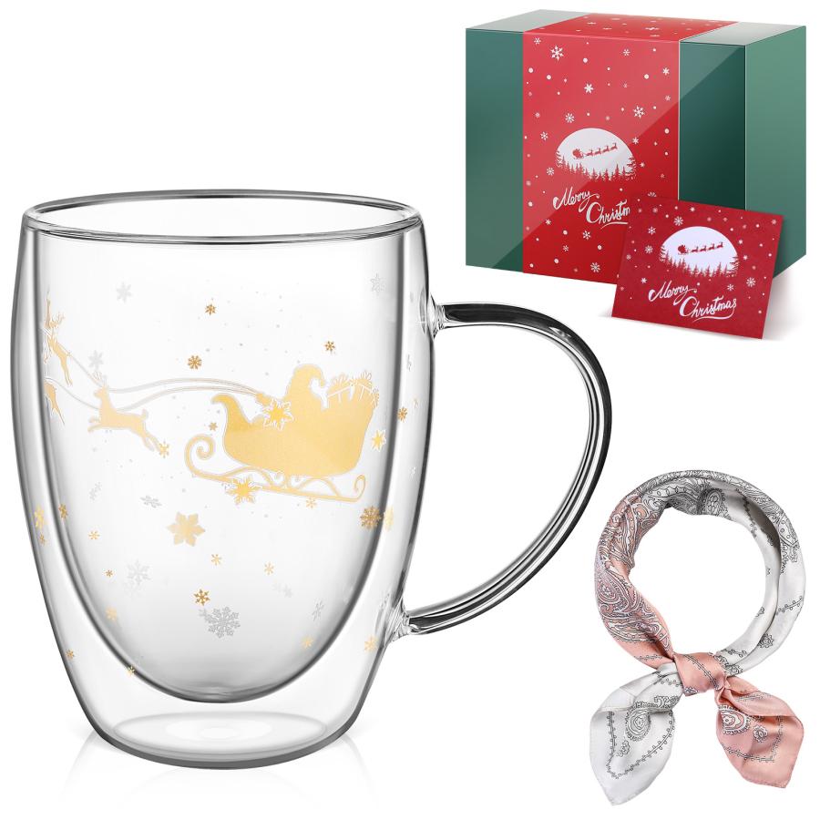 クリスマス ギフト 夜光サンタ 雪の ダブルウォールグラス 友達 彼女