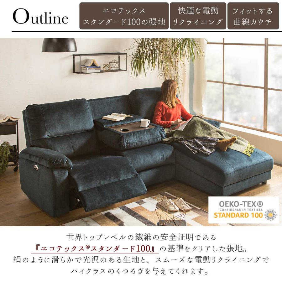 電動 リクライニング カウチ シェーズロング 3P 3人掛け ファブリック