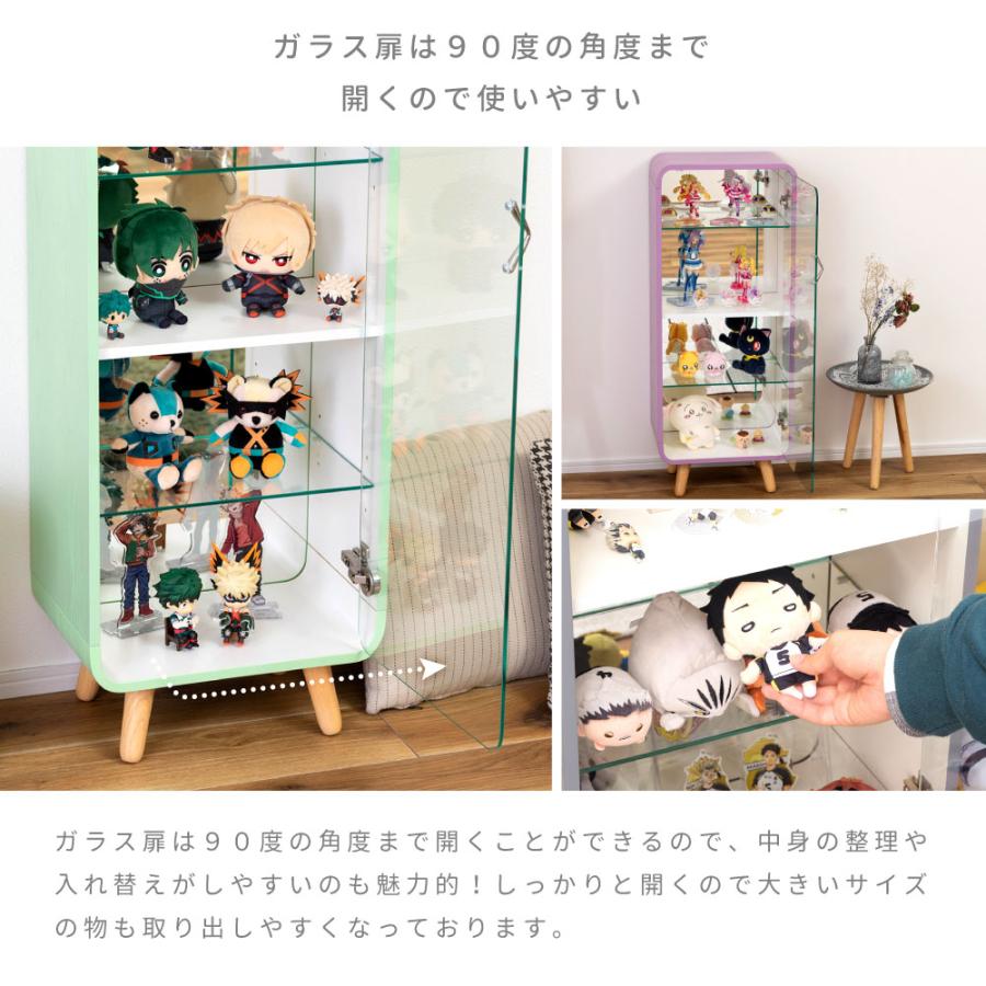 東谷 フィギュアケース 可動棚 天然木 背面鏡 4段 棚 扉付き ミラー