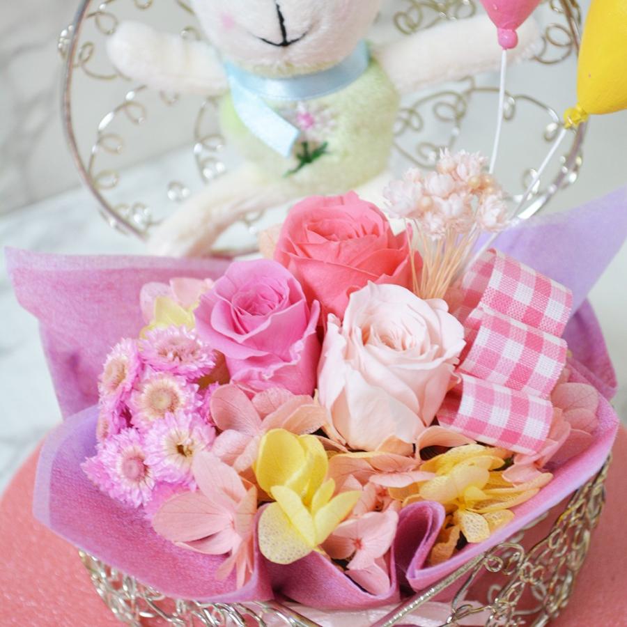 プリザーブドフラワー ハート ウサギ アレンジメント ピンク