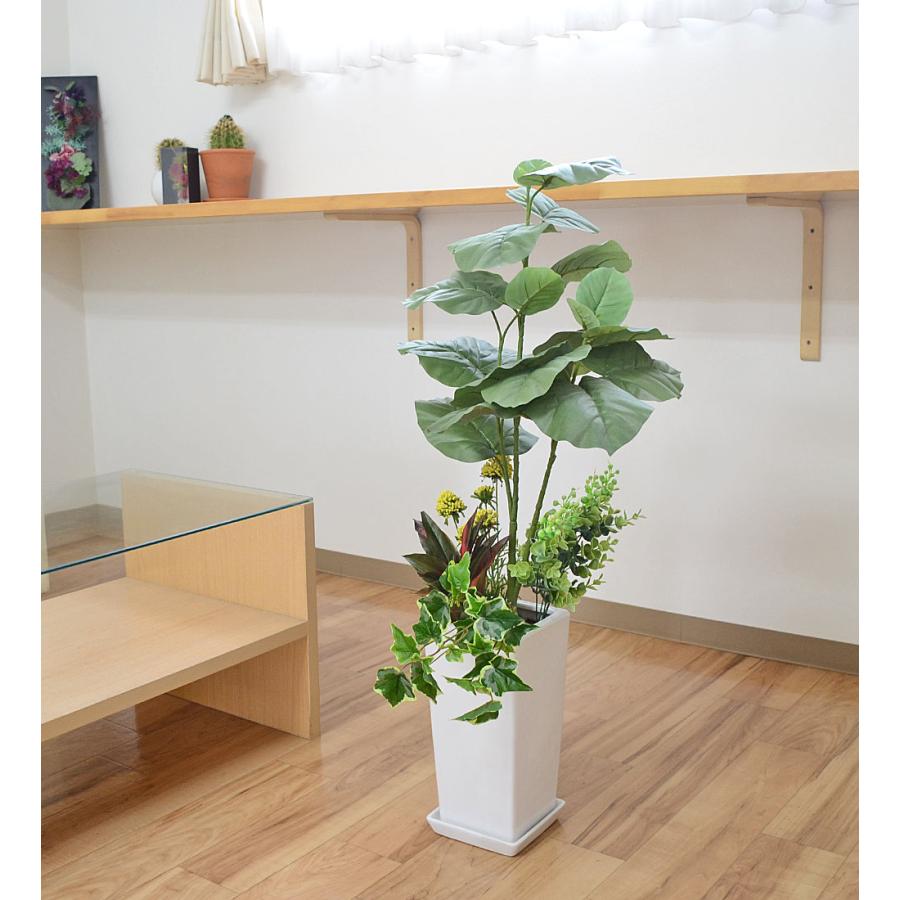 人工観葉植物 寄せ植え(フィカス・ウンベラータ) 陶器鉢 フェイク