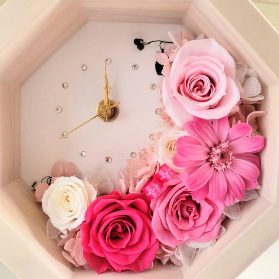 プリザーブドフラワー八角形花時計S ピンク 置時計 壁掛け時計母の日