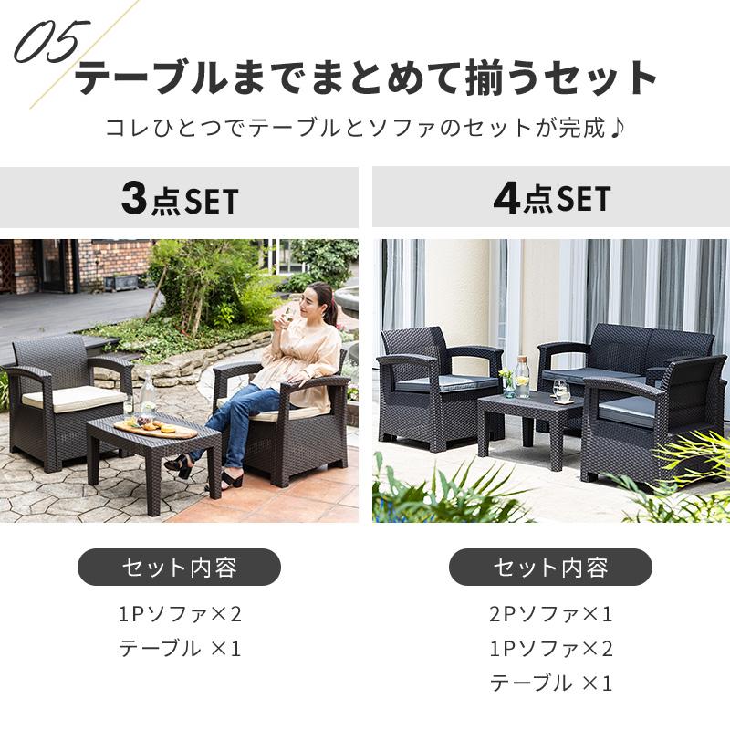 MINT ガーデンソファ ラタン調 ガーデンテーブルセット 4点セット 屋外