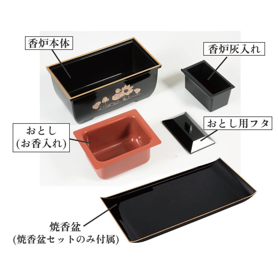 焼香盆やすらぎセット 5.0寸 特小 黒（フチ金） 仏具 お盆法要 葬儀用