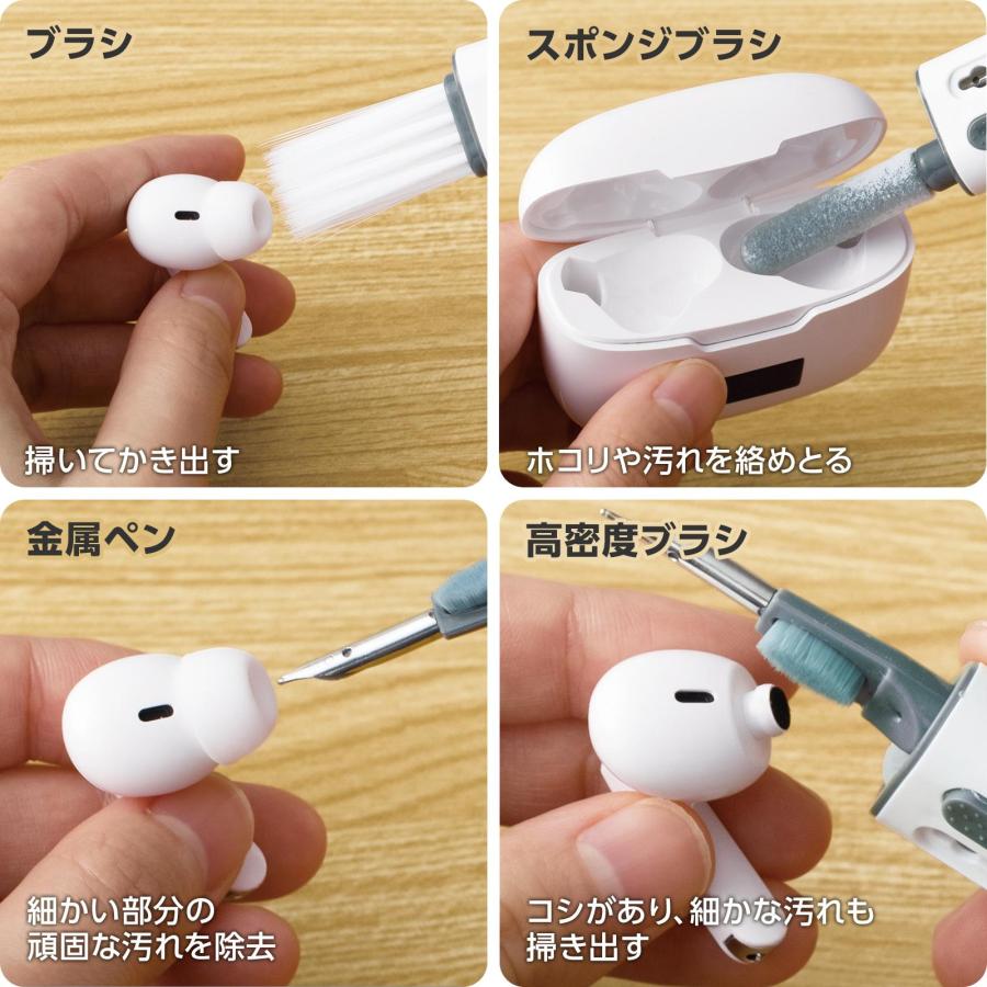 トリプルヘッドイヤホンクリーナー 4in1 掃除ブラシ 持ち運び 多機能