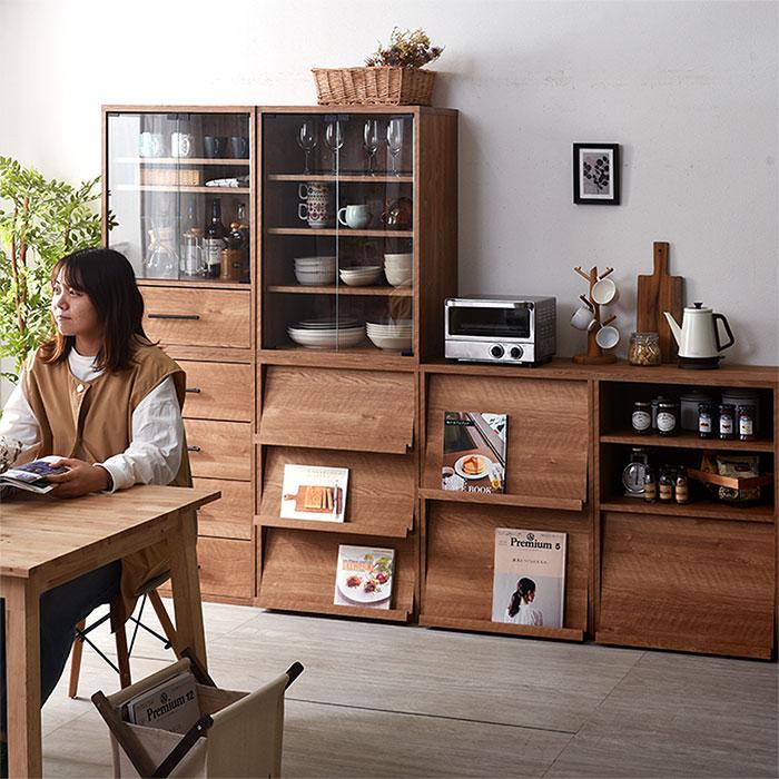 ワイエムワールド ディスプレイラック キャビネット フラップ扉 幅59cm