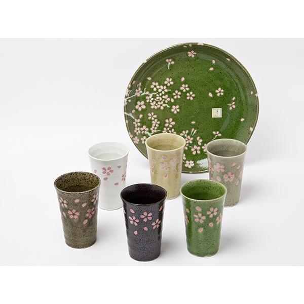 送料無料】竹久夢二 庫山窯 夢桜 木製カゴ付フリーカップ 同柄皿付