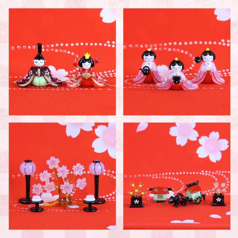 ガラス細工 雛人形 コンパクト(桜舞い雛 三段飾り 893B)三段 五人飾り