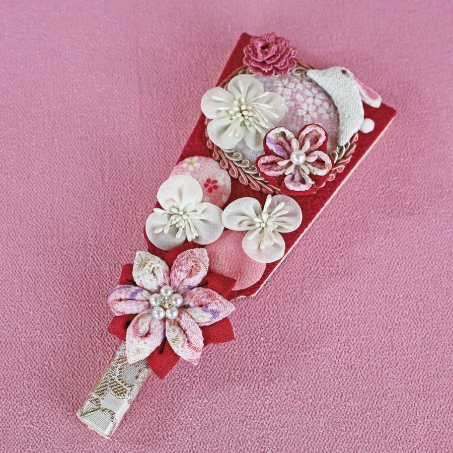 羽子板 初正月 ケース入り(6号 つまみ細工 恋桃 ワインうさぎ ピンク