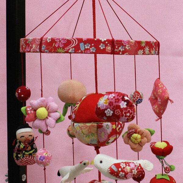 つるし雛 つるし飾り 毬と蝶 七連飾り 90cm木製飾り台付 598 : 福和