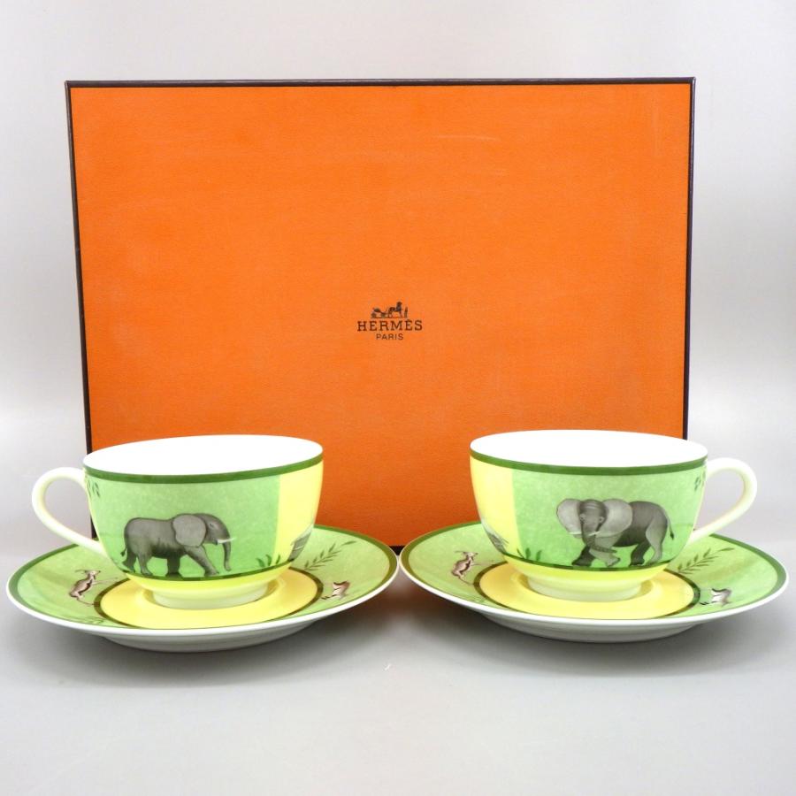 HERMES（エルメス） アフリカ グリーン ティーカップ&ソーサー 計2客