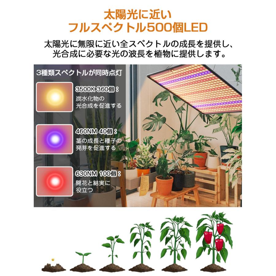 植物育成ライト LED パネル 500個LED 屋内 屋外用 フルスペクトル 観葉