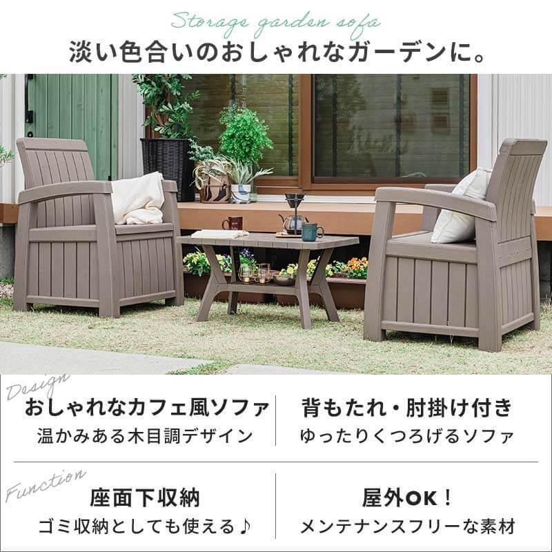 MINT ガーデンソファ 3点セット 収納付き ウッド調 ガーデン テーブル