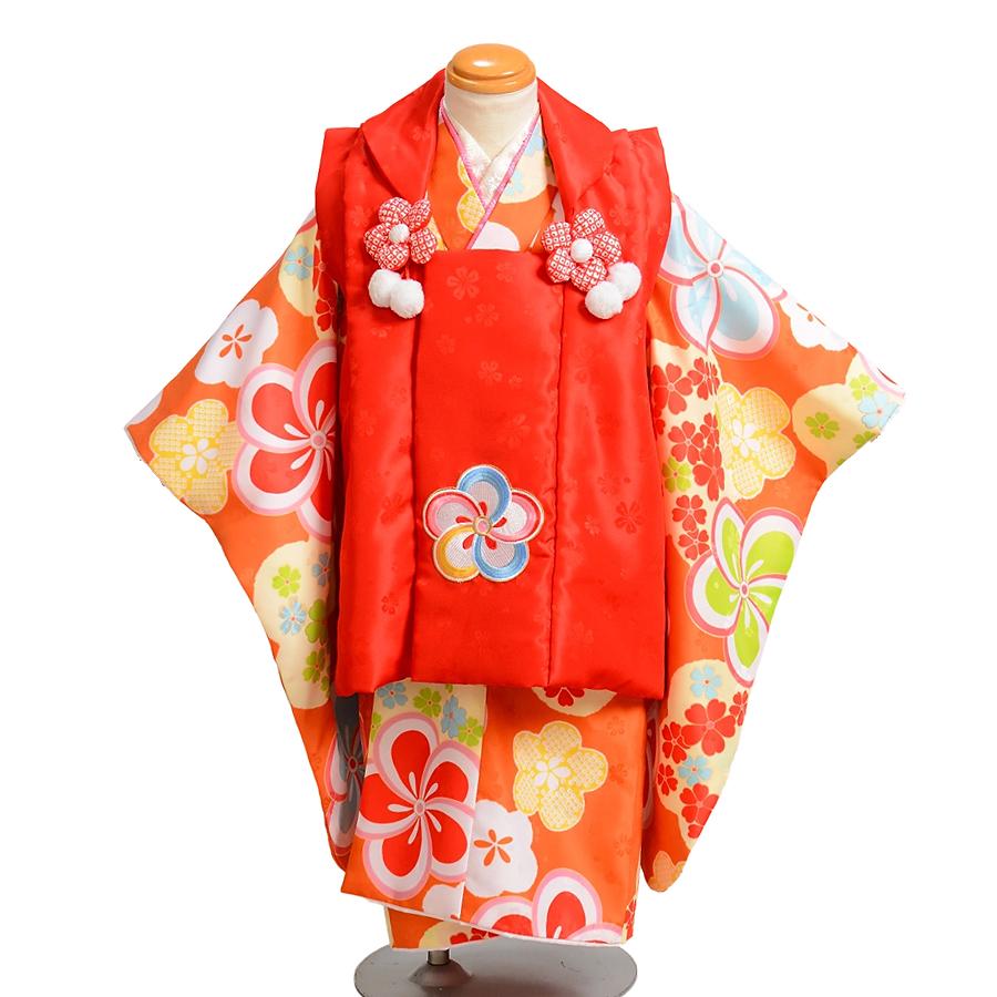 七五三 女の子 着物 レンタル 3歳 被布 小町 Kids オレンジ《身長