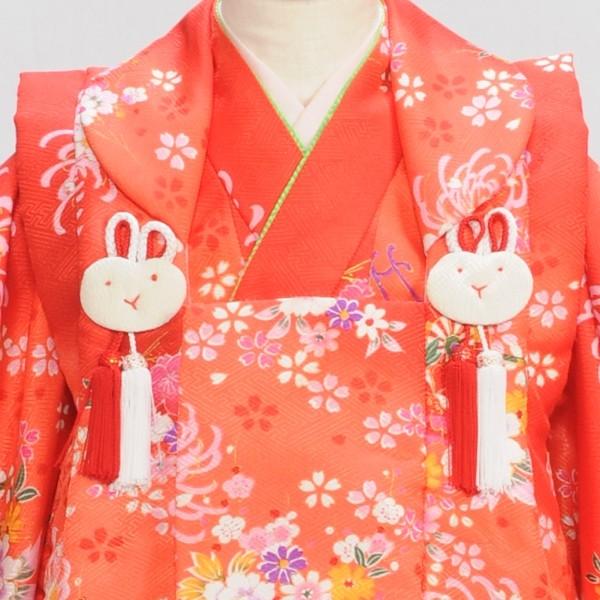七五三 女の子 着物 レンタル 3歳 被布 赤御所車に乱菊《身長》90cm