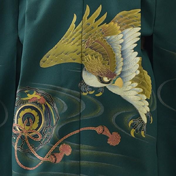 七五三 5歳 男の子 着物 レンタル グリーンタカに鏡文《身長》105cm