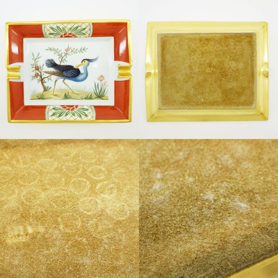 HERMES（エルメス） 鳥柄 バード 草花 金彩×オレンジ アッシュトレイ