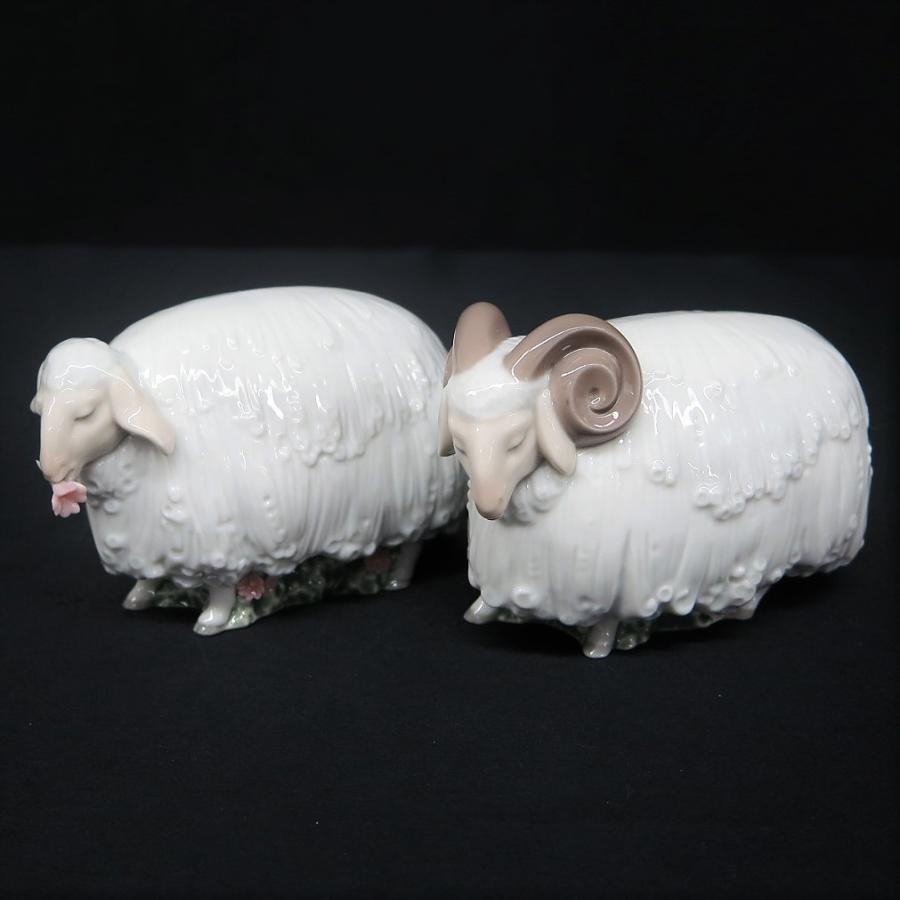 リヤドロ 8442「牝羊」/8443「牡羊」フィギュリン 計2点 y136-1217458t