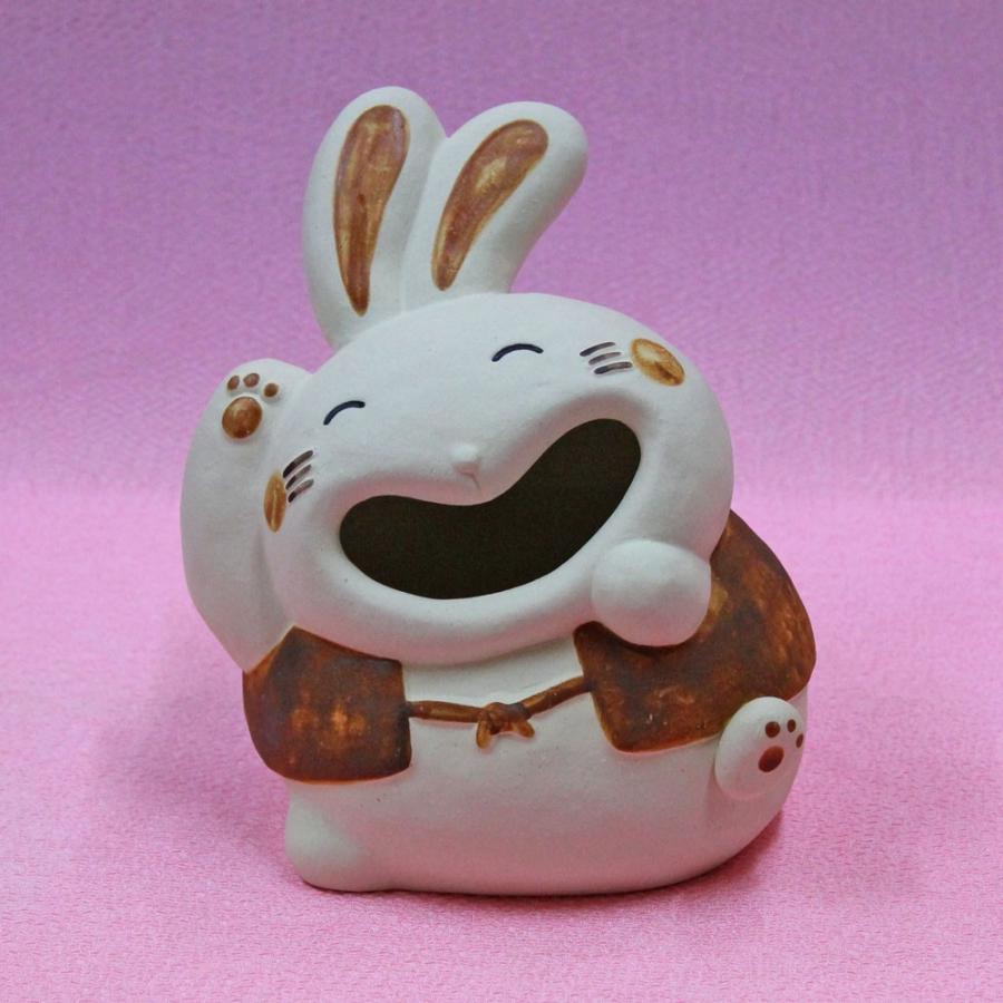 招きうさぎ 置物 日本製 常滑焼 開運 縁起物 宮崎工房(お笑いうさぎ O