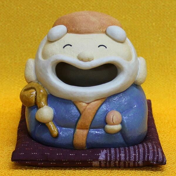七福神 置物 日本製陶器 常滑焼【うぉっほっほ寿老人(座布団付き)O-277