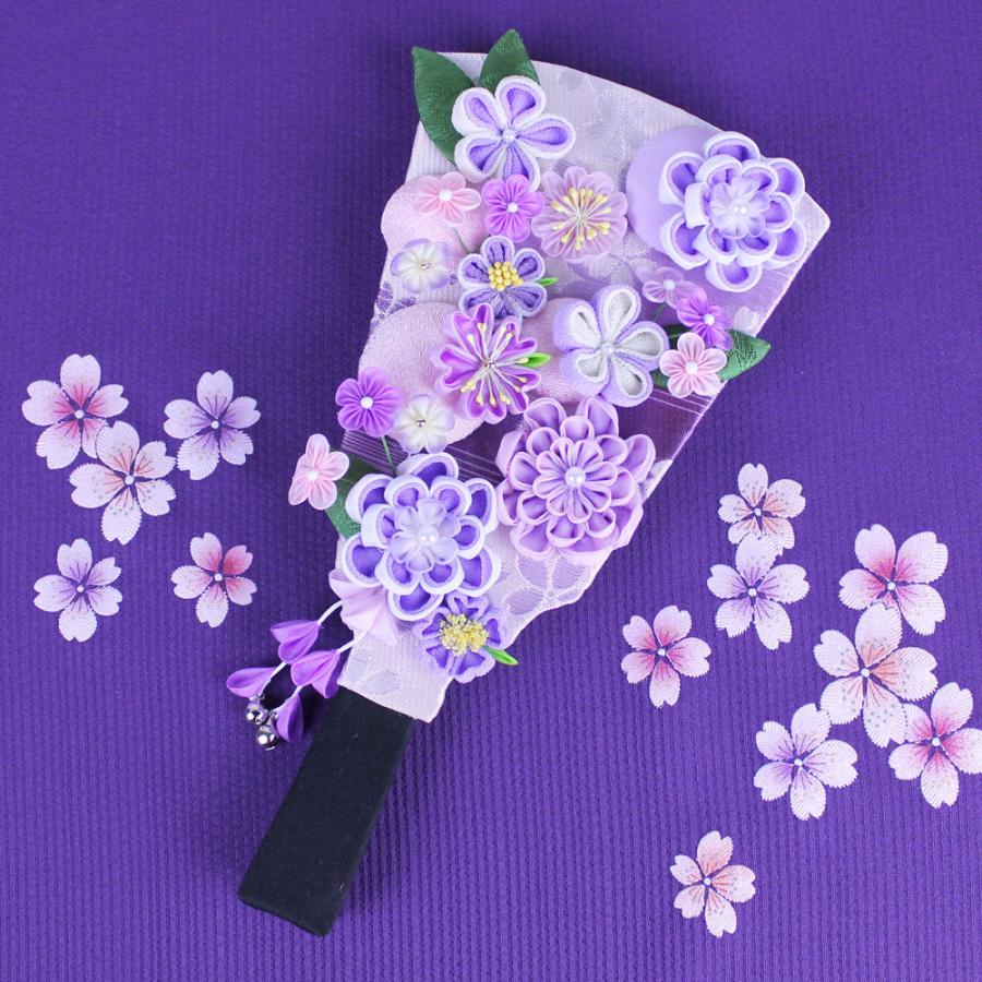 羽子板 初正月 花飾り(9号 摘み細工 つまみ細工 羽子板飾り (紫) ここ