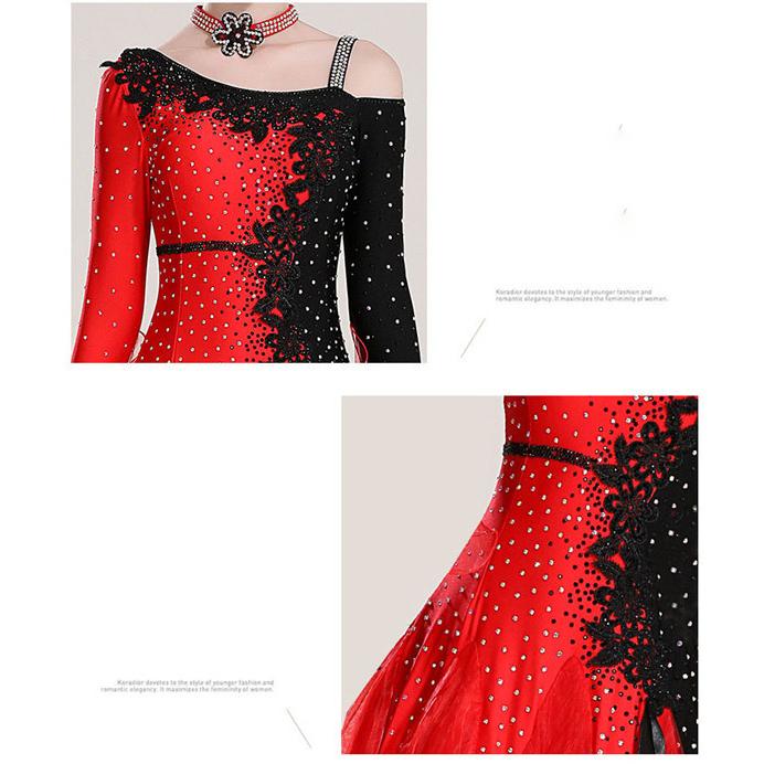 社交ダンス ワンピース モダンドレス 赤 大きいサイズ 長袖 黒 ダンス