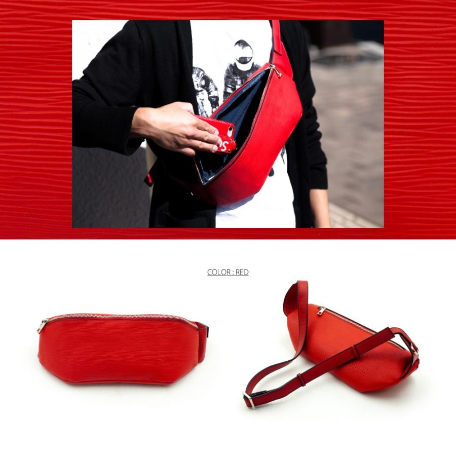 ワンショルダー ボディバッグ PVCレザー レッド/ブラック/ホワイト