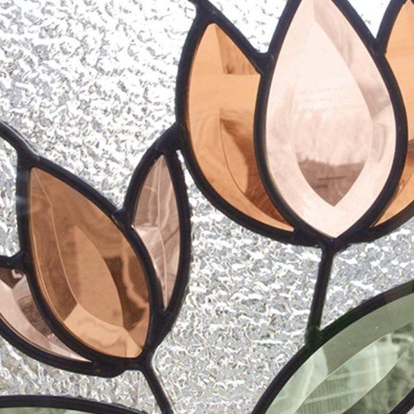 ステンドグラス 一部鏡面ガラス (SH-D38) 200×200×18mm デザイン 花
