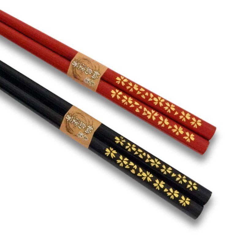 輪島塗 桜沈金 夫婦箸 21.5cm／23.5cm アテ材 日本製 国産 和モダン