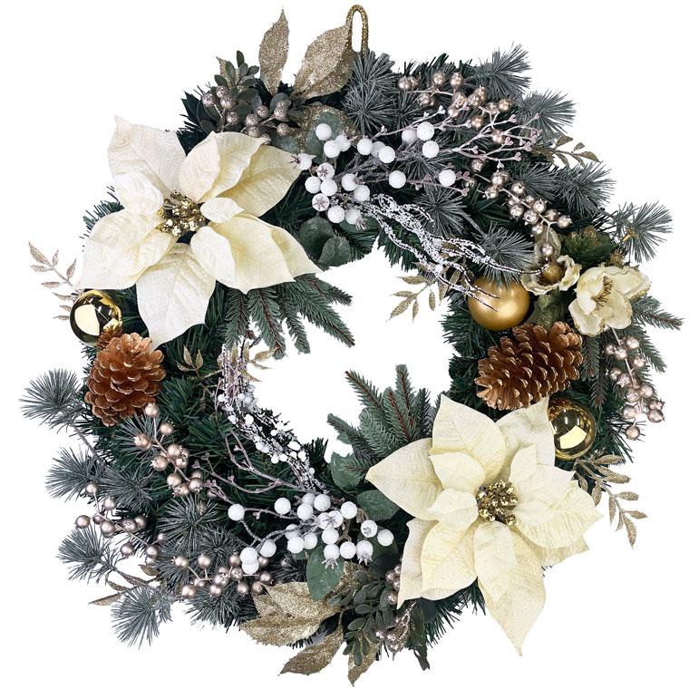 クリスマスリース 60cm ゴールド 特大 玄関 おしゃれ 北欧 手作り